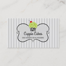 Elegant grön och zebrarandig cupcake-bakning visitkort