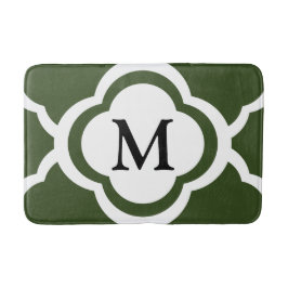 Elegant grön Quatrefoil Monogram Badrumsmatta