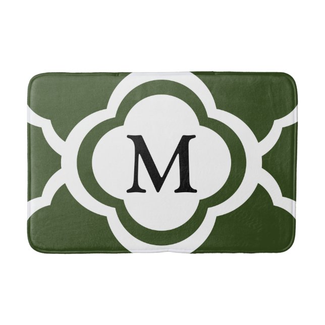 Elegant grön Quatrefoil Monogram  Badrumsmatta (Framsidan)