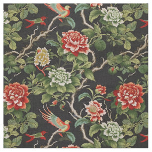 Elegant grön röd blomster chinoiserie tyg