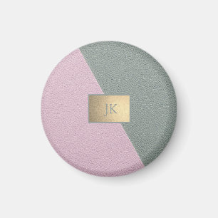 Elegant grön rosa läder,Monogram Magnet