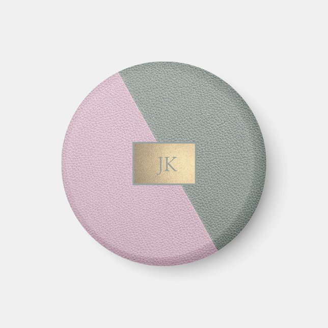 Elegant grön rosa läder,Monogram Magnet (Framsidan)