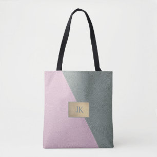 Elegant grön rosa lädermonogram tygkasse