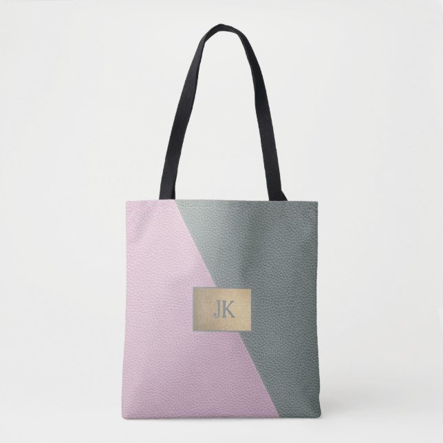 Elegant grön rosa lädermonogram   tygkasse (Framsida)