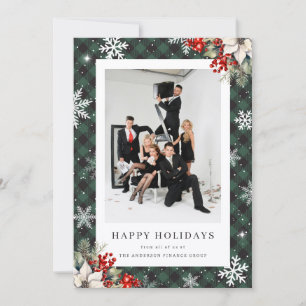 Elegant grön rutig botanisk fotobutik julkort