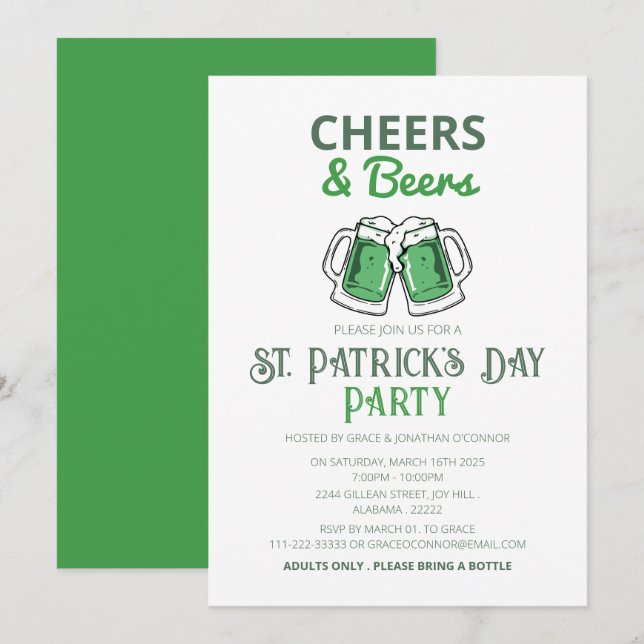 Elegant grön Shamrock St. Patricks dag-firande Inbjudningar (Fram/baksida)