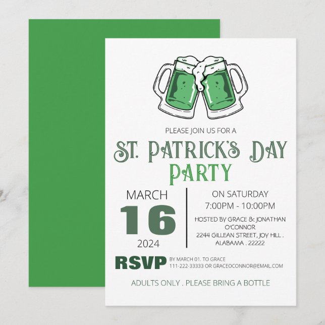Elegant grön Shamrock St. Patricks dag-firande Inbjudningar (Fram/baksida)