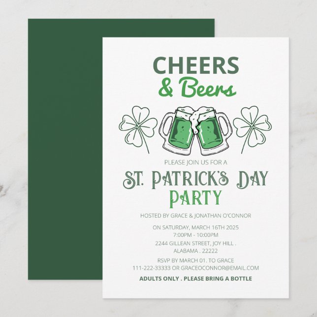 Elegant grön Shamrock St. Patrick's Day-fest Inbjudningar (Fram/baksida)