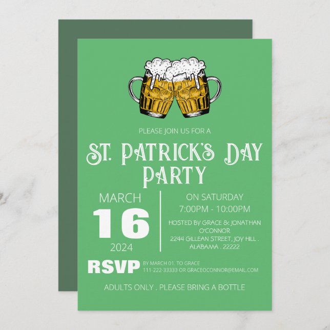 Elegant grön Shamrock St. Patrick's Day-fest Inbjudningar (Fram/baksida)