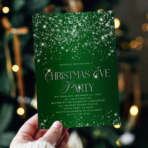 Elegant grön silver glitter julfirande fest inbjudningar