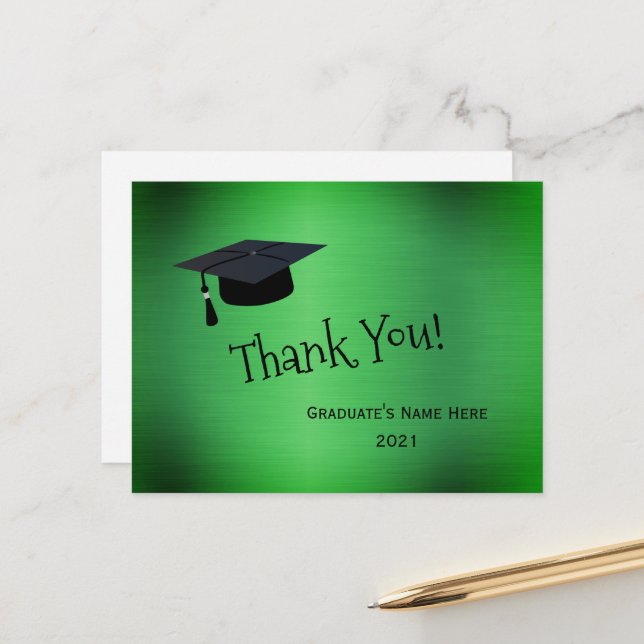 Elegant grön silver Tacksamhet examen Vykort (Fram/Back In Situ)