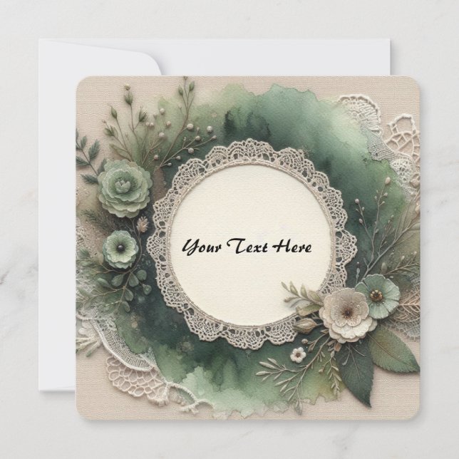 Elegant grön skogsramsa med blommor inbjudningar (Framsida)