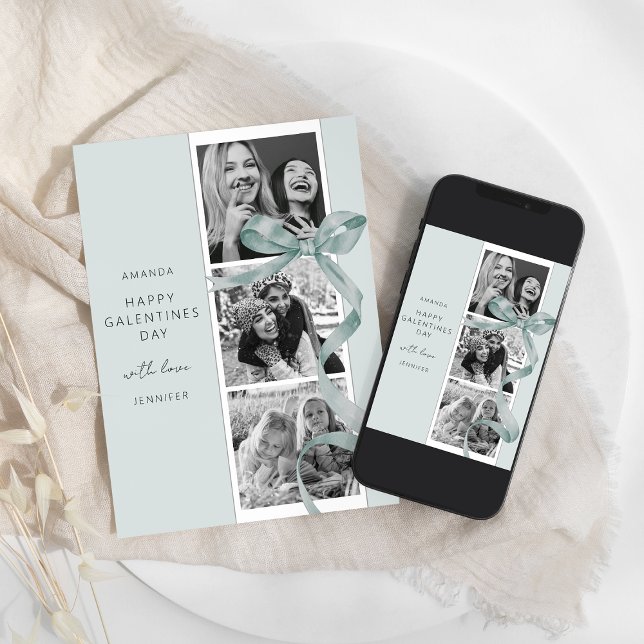 Elegant grön slinga 3 Foto Galentines dag-kort Julkort (Skapare uppladdad)