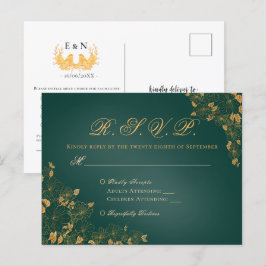 Elegant grön smaragd och guld blomsterformulär för vykort