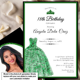 Elegant grön smaragdgrön klänning 18-årsdebut inbjudningar