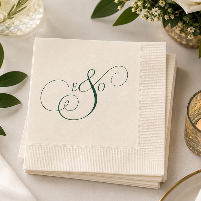 Elegant grön smaragdmonogram för bröllop pappersservett (Elegant Emerald Green Monogram Wedding Napkins
)