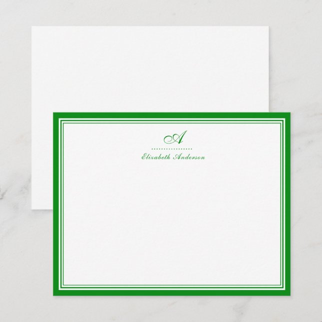 Elegant grön smaragdmonogramkorrespondens anteckningskort (Fram/baksida)