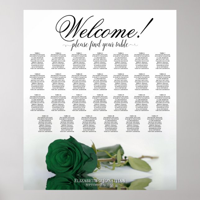 Elegant grön smaragdros 27 Bord Placeringsplan Poster (Framsidan)