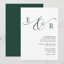 Elegant grön smaragdskrift Monogram Bröllop Inbjudningar