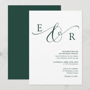 Elegant grön smaragdskrift Monogram Bröllop Inbjudningar