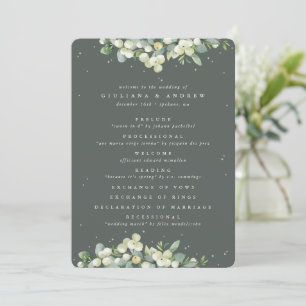 Elegant Grön Snöbär+Eukalyptus Vinterbröllop Program