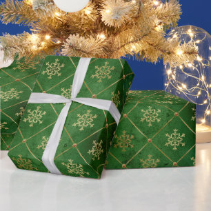 Elegant grön snöflingemönster med guldbeläggningar presentpapper