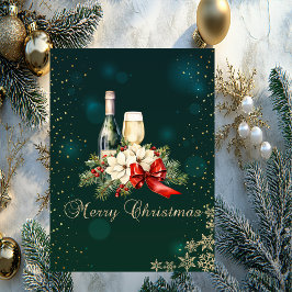 Elegant grön, snöflingor, julstjärna vin helgkort