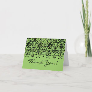 Elegant grön & svart Damask tackkort