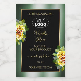 Elegant Grön Svart Produktetikett Gul Ros Logotyp Mat Etikett
