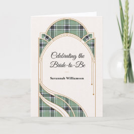Elegant grön tartan Art Deco bröllopsdusch Kort