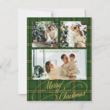 Elegant grön tartan familjefoto julkort