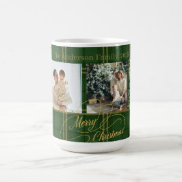Elegant grön tartan familjefoto julkort kaffemugg