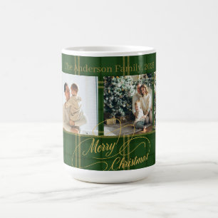 Elegant grön tartan familjefoto julkort kaffemugg