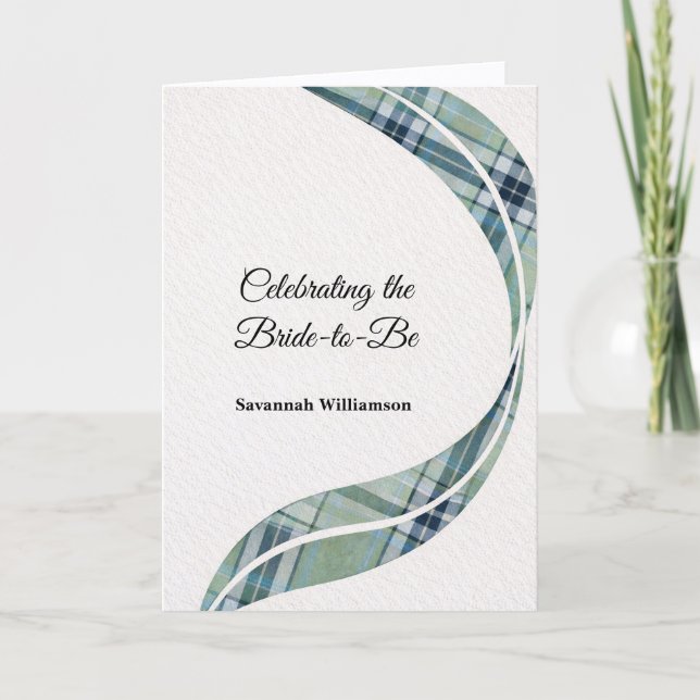 Elegant grön tartan kurvad minimal bröllopsdusch kort (Framsida)
