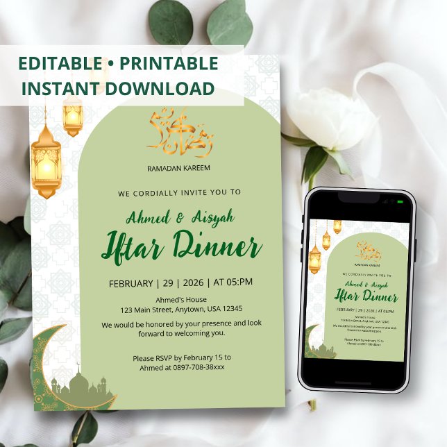Elegant grön terrakotta Ramadan Iftar-båge Inbjudningar (Skapare uppladdad)
