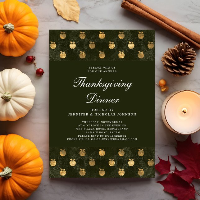 Elegant grön Thanksgiving middagsfest Inbjudningar (Elegant Green Thanksgiving Dinner Party Invitation)