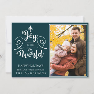 Elegant grön typografi Foto Glädje till världen Julkort
