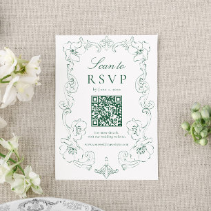 Elegant grön utsmyckad blom QR-kod bröllop OSA Kort