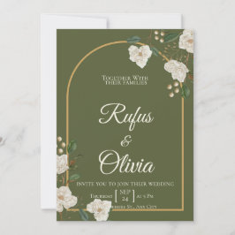 Elegant grön växtlighet bröllopsinbjudan | Olivgrö Anteckningskort
