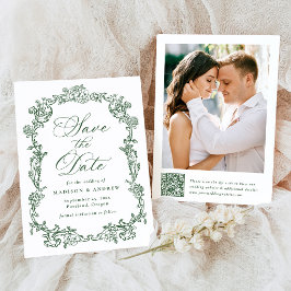Elegant grön viktoriansk blomster QR-kod bröllop Spara Datumet