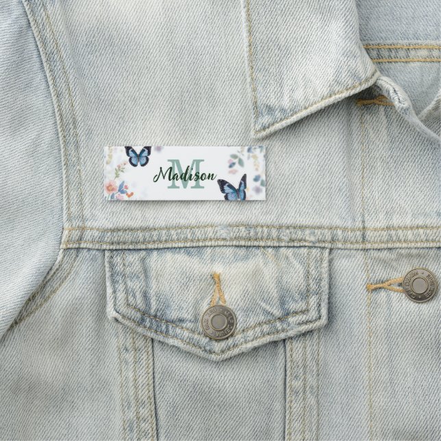 elegant grön vildblomma boho monogram i blom namnbricka (På plats)
