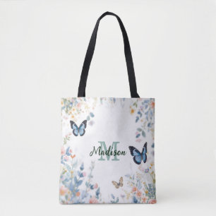 elegant grön vildblomma boho monogram i blom tygkasse