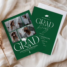 Elegant grön & vit 4-bilds examensfest inbjudningar
