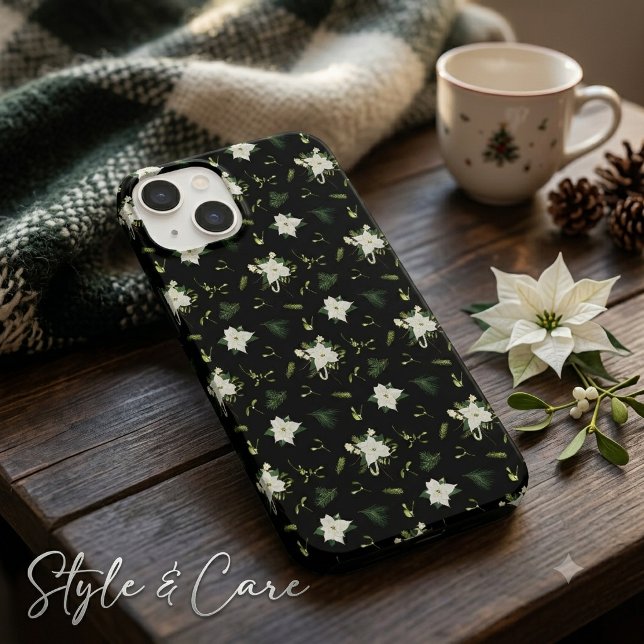 Elegant grön vit blomster svart (Elegant Green White Floral Black Case-Mate iPhone 14 Case)