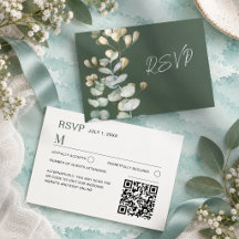 Elegant grön & vit botanisk svar RSVP bröllop