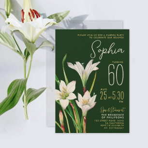 Elegant Grön Vit Lilja 60-års Botanisk Blommig Inbjudningar