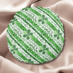 Elegant Grön Vit Randig Shamrock Glitter Rund Kudde