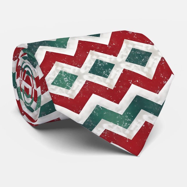 Elegant grön vit röd Chevron-mönster Slips (Rullad)