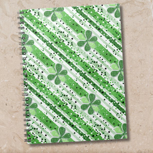 Elegant grön-vitrandig Shamrock-glitter Anteckningsbok