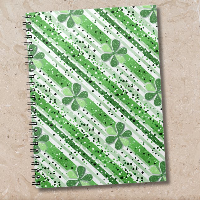 Elegant grön-vitrandig Shamrock-glitter Anteckningsbok (Skapare uppladdad)
